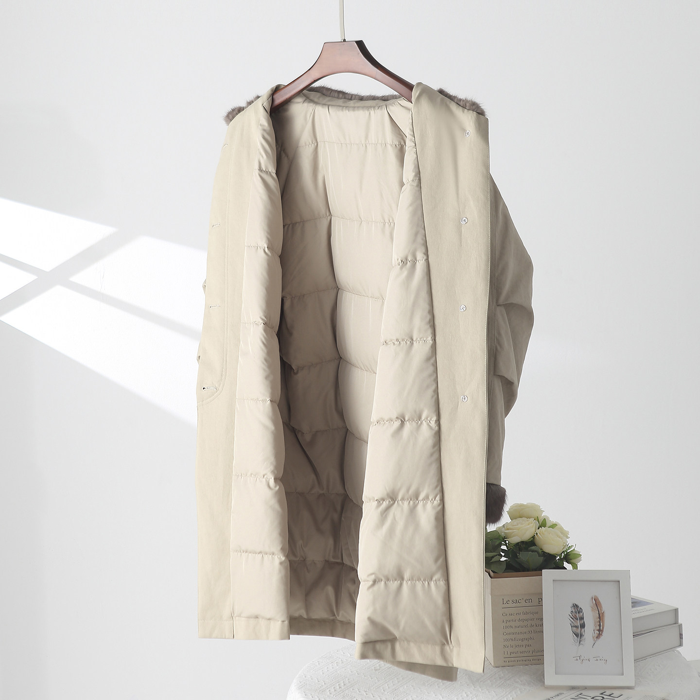 巴恩风鹅绒羽绒服女中长款2025冬季新款外套青根貂毛领皮草派克服,淘宝优惠券,粉丝福利购,淘宝优惠卷