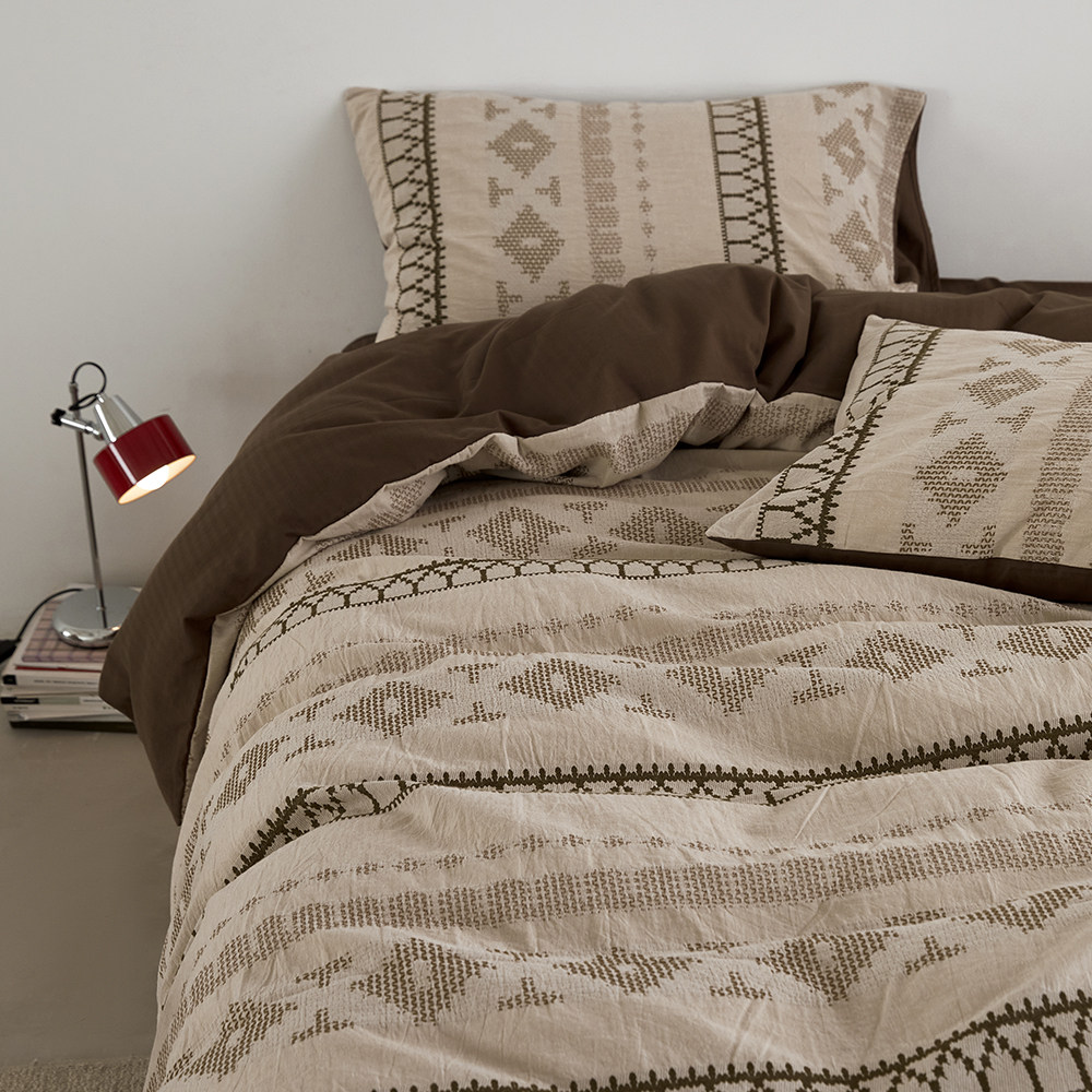 遇见费尔岛｜复古全棉色织提花四件套纯棉水洗棉民宿风被套床单,淘宝优惠券,粉丝福利购,淘宝优惠卷