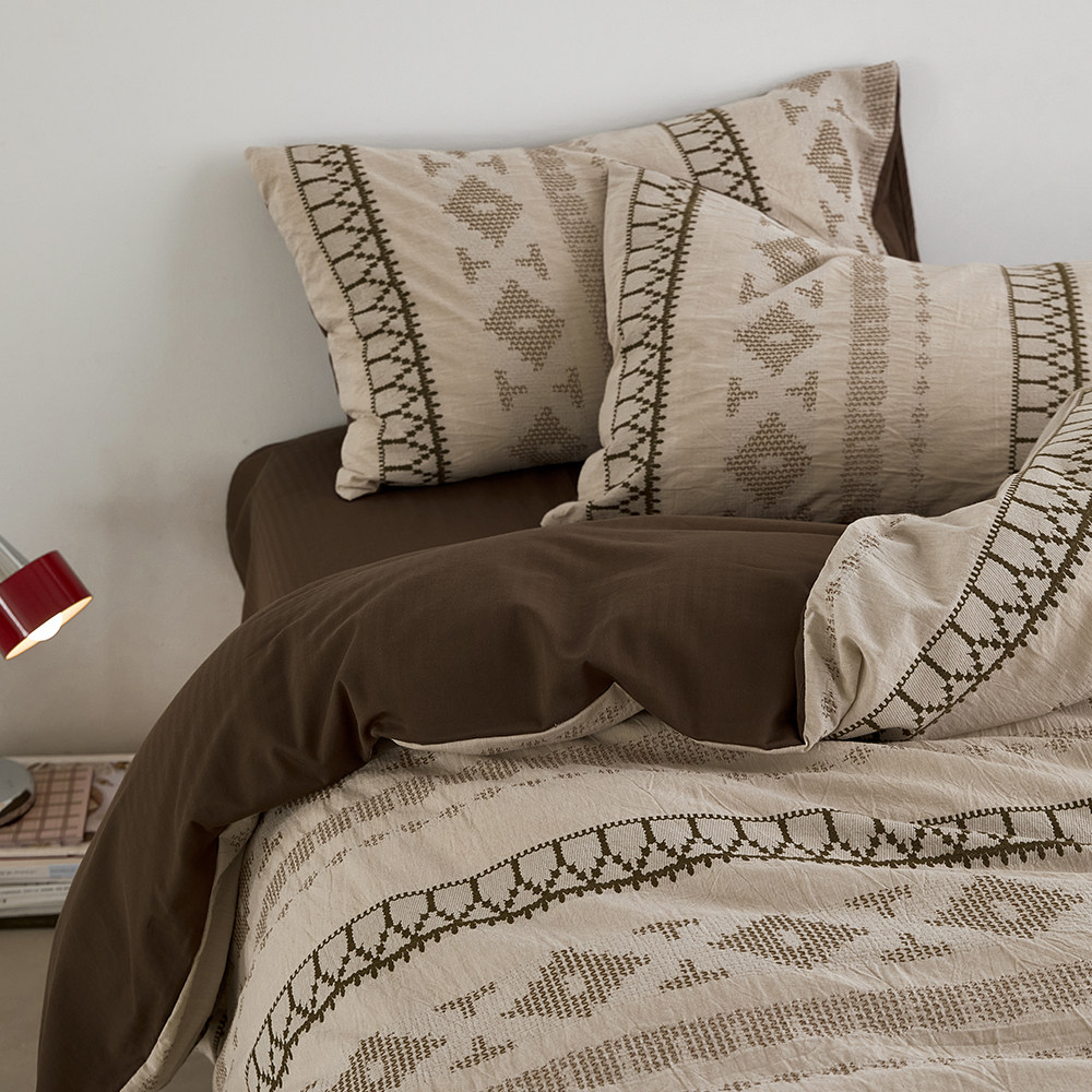 遇见费尔岛｜复古全棉色织提花四件套纯棉水洗棉民宿风被套床单,淘宝优惠券,粉丝福利购,淘宝优惠卷