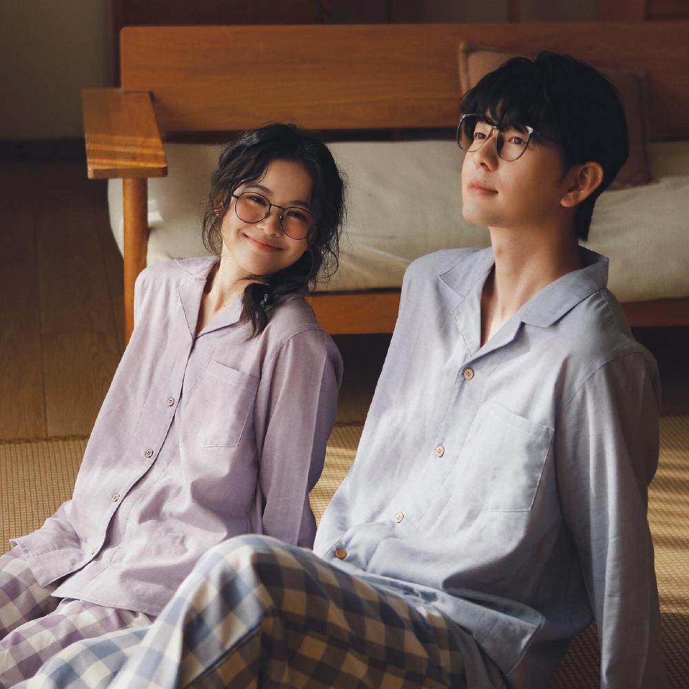 日式简约情侣纯棉纱布长袖睡衣情侣格子家居服宽松男款套装可外穿,淘宝优惠券,粉丝福利购,淘宝优惠卷