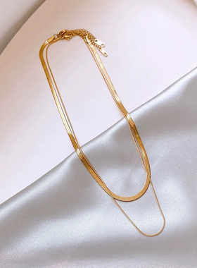 双层叠戴钛钢蛇骨项链女 虞书欣同款锁骨链颈链不掉色小众设计