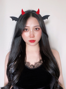 万圣节恶魔角红色头箍蝙蝠翅膀