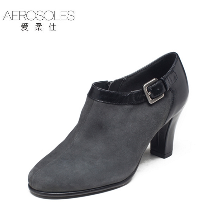 Aerosoles/爱柔仕短靴靴子羊皮高跟粗跟秋冬靴女马丁靴包邮D1915