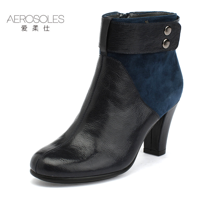 Aerosoles/爱柔仕短靴靴子羊皮高跟粗跟秋冬靴女马丁靴包邮D1915