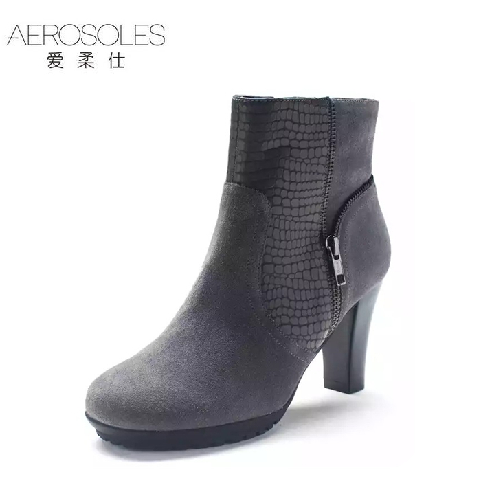 Aerosoles/爱柔仕短靴靴子羊皮高跟粗跟秋冬靴女马丁靴包邮D1915