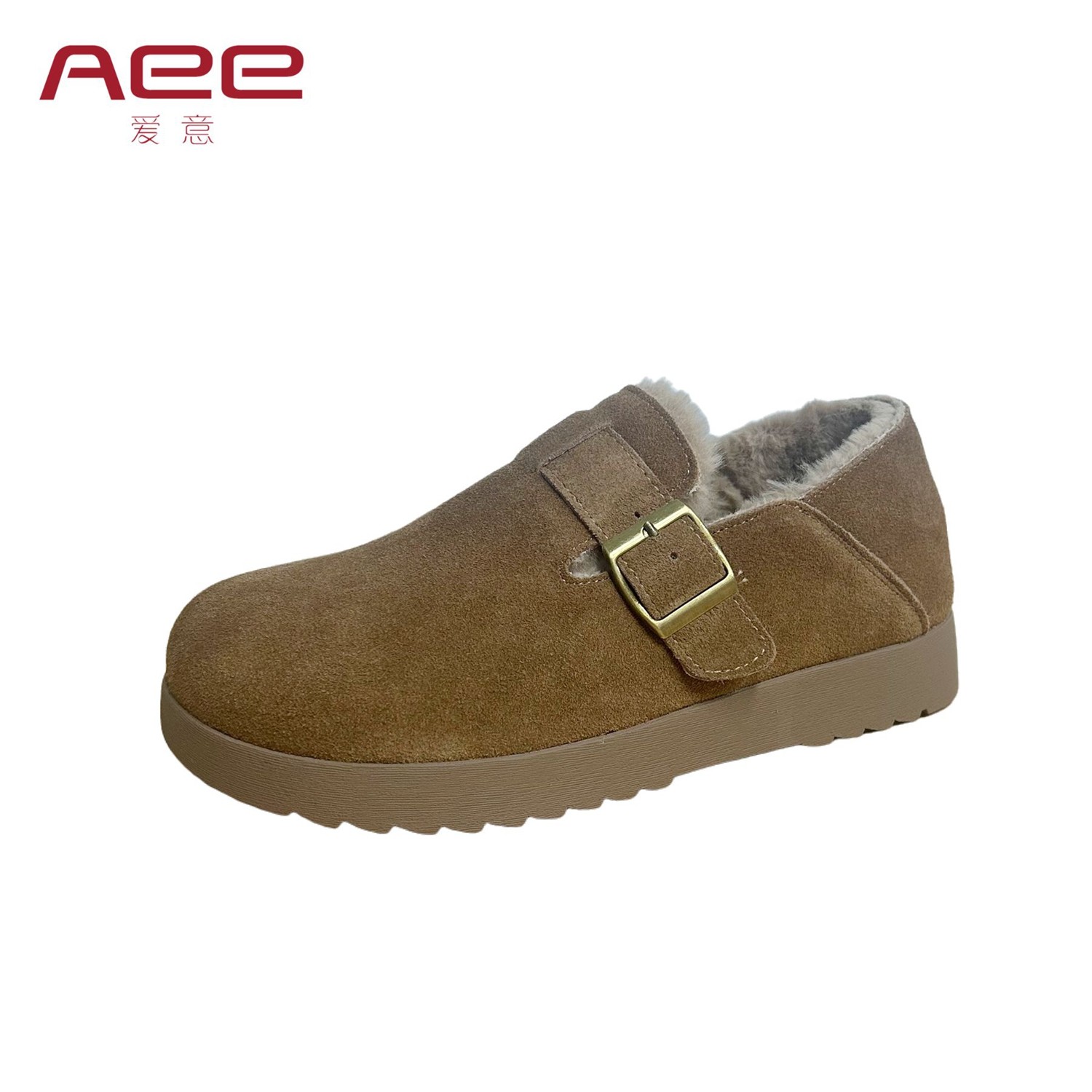 勃肯鞋加绒冬新款Aee/爱意圆头女单鞋懒人牛反绒毛毛鞋里两穿,淘宝优惠券,粉丝福利购,淘宝优惠卷