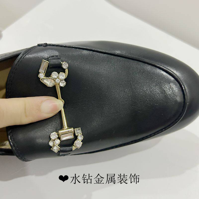 乐福鞋黑色牛皮舒适低跟单鞋圆头9901水钻金属英伦风休闲鞋女,淘宝优惠券,粉丝福利购,淘宝优惠卷