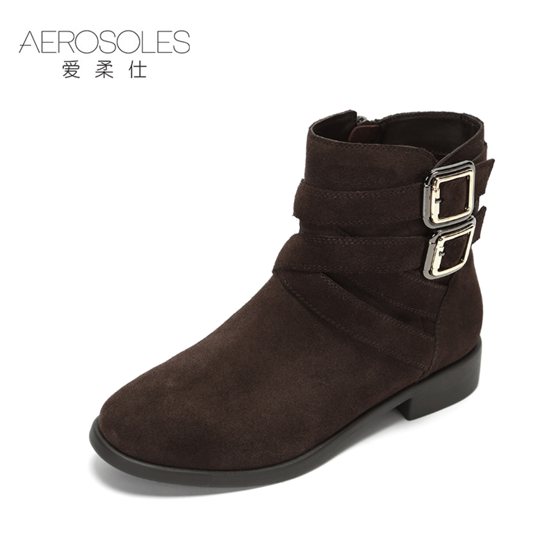 Aerosoles/爱柔仕靴子女马丁靴牛皮圆头扣带低跟女短靴1917505018,淘宝优惠券,粉丝福利购,淘宝优惠卷