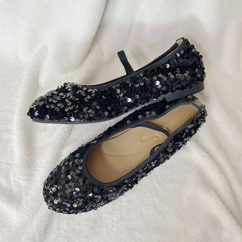 女豆豆鞋圆头繁花亮片3078-1舒适平底玛丽珍鞋单鞋浅口,淘宝优惠券,粉丝福利购,淘宝优惠卷