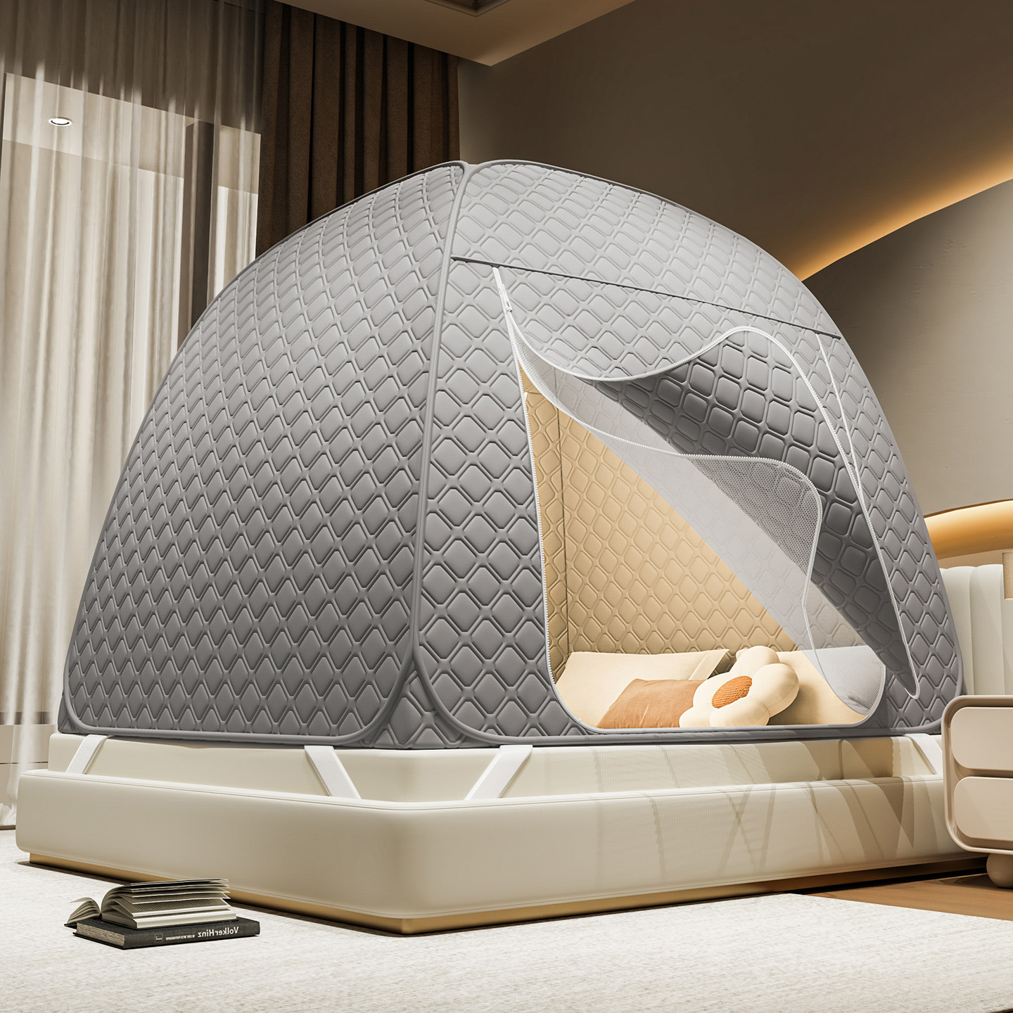 加厚夹棉蒙古包蚊帐保暖防风全封闭帐篷遮光防蚊家用免安装秋冬季,淘宝优惠券,粉丝福利购,淘宝优惠卷