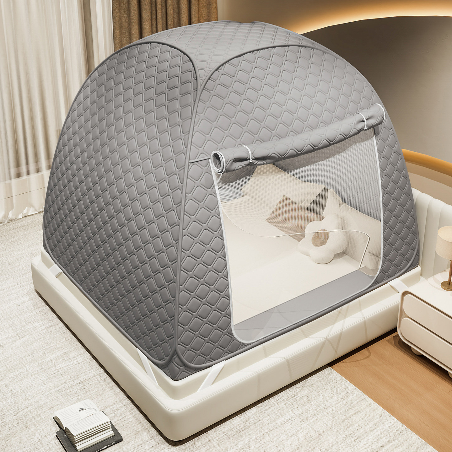 加厚夹棉蒙古包蚊帐保暖防风全封闭帐篷遮光防蚊家用免安装秋冬季,淘宝优惠券,粉丝福利购,淘宝优惠卷