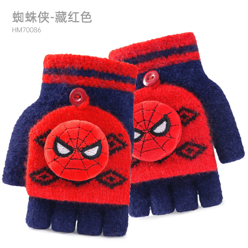 蜘蛛侠儿童男冬季男孩半指五指手套 淘客岛母婴手套