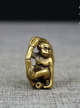 实心钥匙扣竹节环吊挂饰铜猴摆件