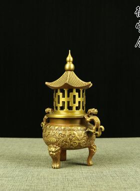 复古纯铜双龙塔炉摆件熏香炉室内