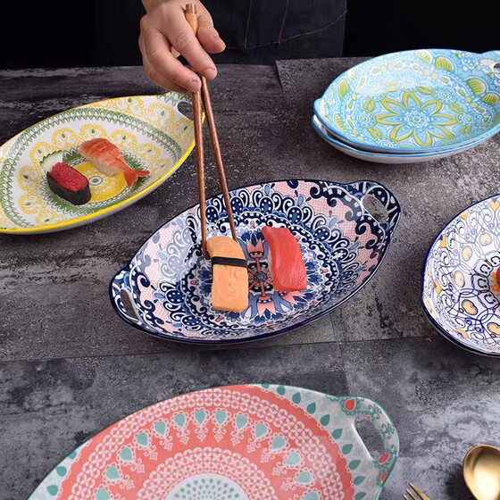 Xinjiang characteristics free shipping ethnic style household ceramic plate set bohemian fish plate xinjiang travel souvenirs