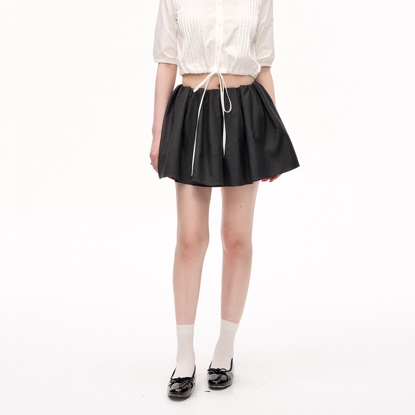 Romance Nanci 灰色花苞腰蓬蓬A字短裙秋冬百搭半身裙 - 图0