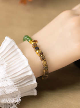 和田碧玉珠子沉香手链手串S925银镶嵌冰种天然缅甸复古风鉴定证书