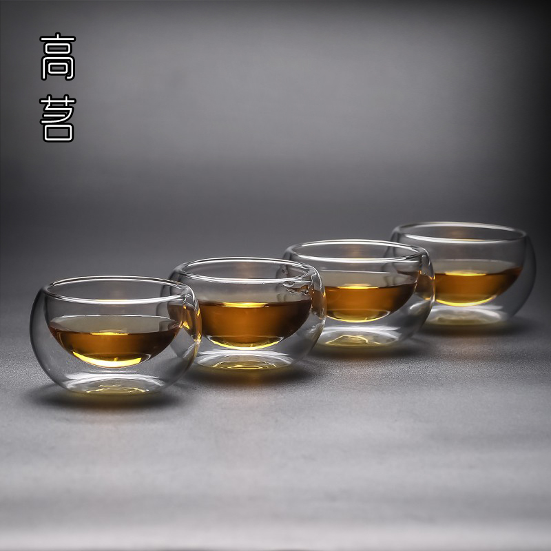 耐热双层玻璃小茶杯50ml品茗杯中式功夫茶具 防爆6只装隔热闻香杯