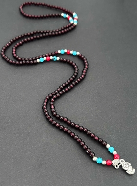 中式风仿石榴石红色串珠手链女复古仿水晶串珠弹力绳叠戴手串饰品