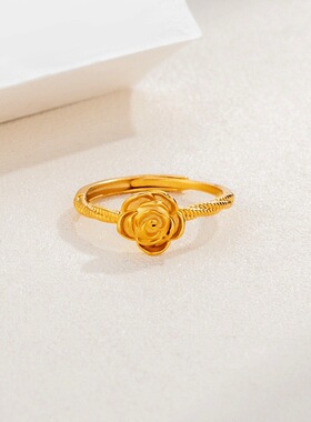 精品铜镀金戒指女款小玫瑰花朵指环开口均码高级感小众设计饰品