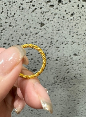 越南沙金麻花戒指女款2mm窄面素圈指环食指戒韩版小众设计饰品