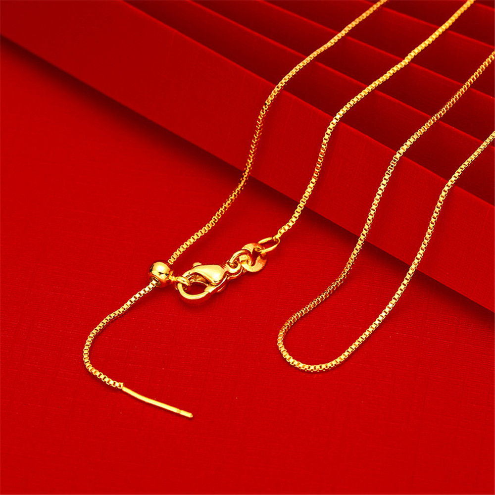 沙金项链女万能针式盒仔链o字链锁骨链可调长度素链保色简约颈链