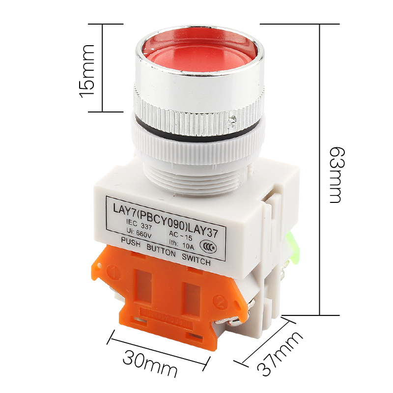 按钮开关LAY37-11BN 平头自复位自锁启动停止控制电源开孔22mm - 图0