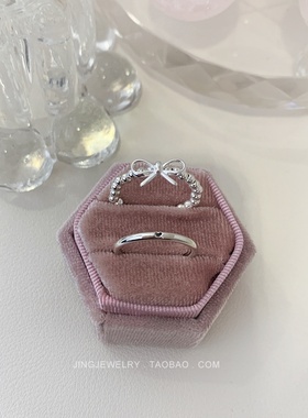 女款纯银蝴蝶结爱心光面戒指