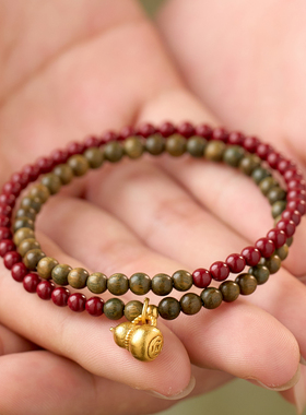 本命年绿檀朱砂手串天然檀木