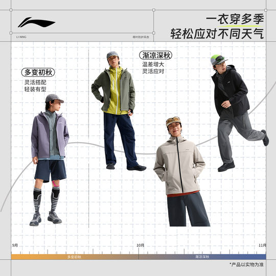 李宁荷叶风衣| 男士秋季加绒保暖防泼水防风外套户外垂钓运动上衣