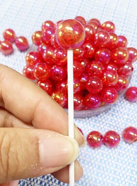 大红色泡泡珠炫彩AB彩色裂纹珠12mm穿2号花杆手工diy串珠配件半孔