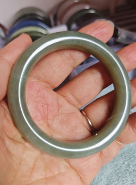 天然新疆和田玉粉青翠青正圈平安手镯百搭复古国风56小圈口