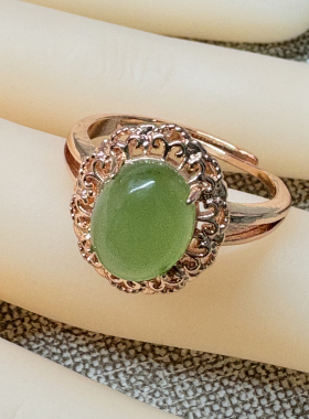 玫瑰金色天然和田玉碧玉戒指复古宫廷风国风百搭时尚指环
