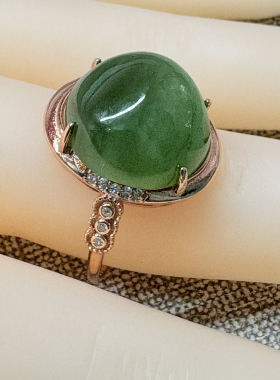 925银玫瑰金色天然和田玉碧玉猫眼戒指女款轻奢百搭复古国风宫廷