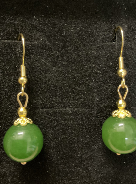 s925银天然碧玉苹果绿粉色猫眼石耳环国风时尚耳坠耳环复古百搭