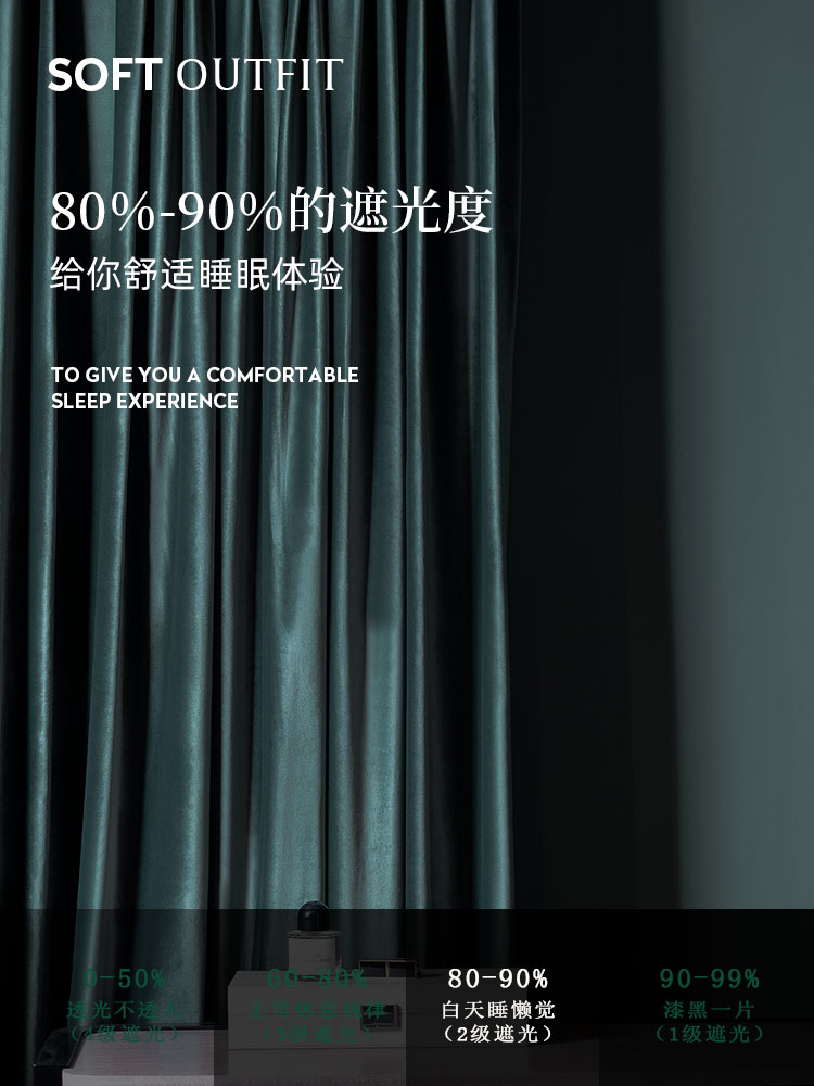 mc布艺美学丝绒窗帘遮光绒布复古墨绿色现代美式卧室客厅高档大气