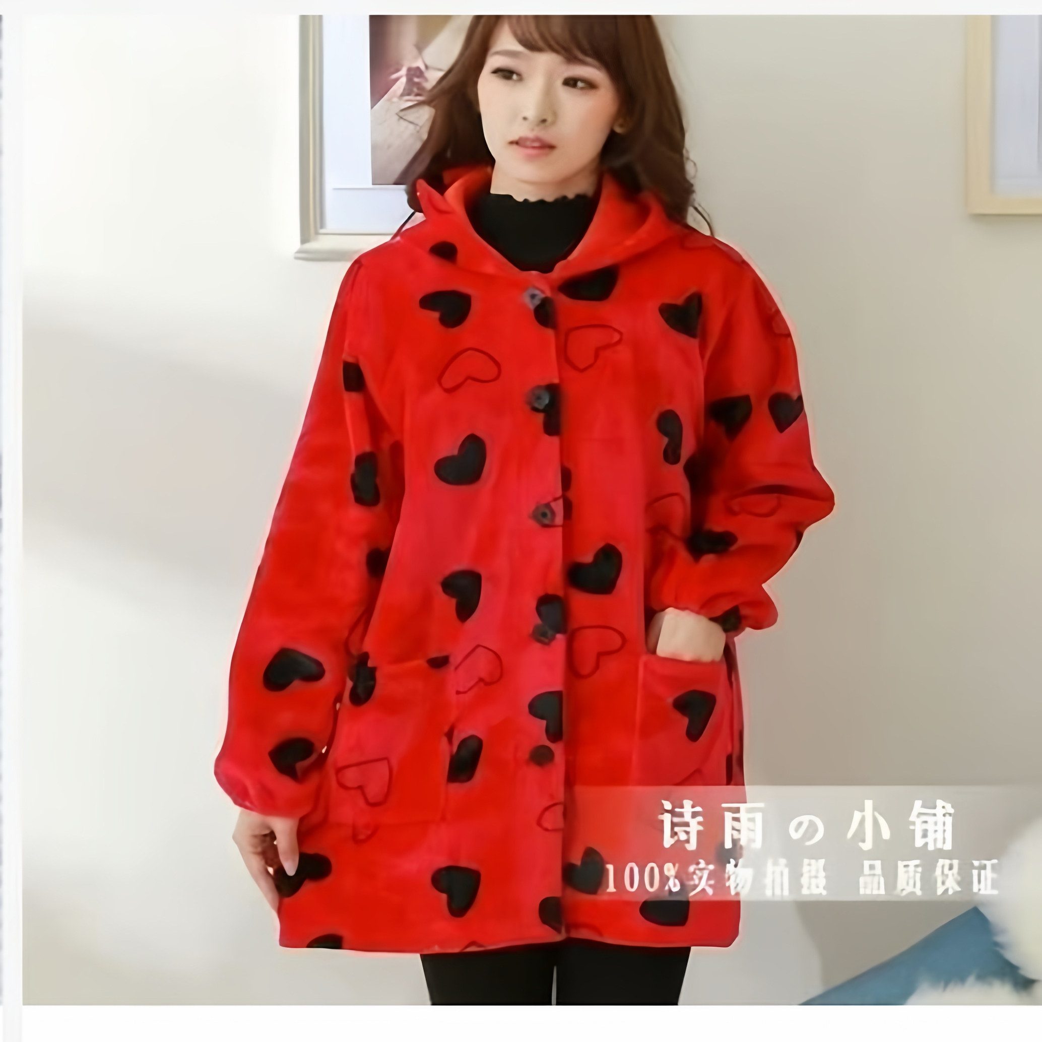 5钻不带帽法兰绒罩衣成人韩版俏丽波点工作珊瑚绒防寒保暖绒围裙,淘宝优惠券,粉丝福利购,淘宝优惠卷