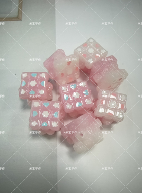 定制款韩国胶双面手绘方形叠叠乐通孔珠手机链包挂手工diy配件090