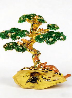 黄铜彩绘鎏金发财树金钱树家居装饰品客厅收银台桌摇钱树开业摆件
