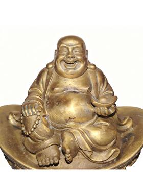 黄铜龙凤元宝佛家用纳福摆件供奉笑佛大肚佛如意弥勒佛像玄关吉祥