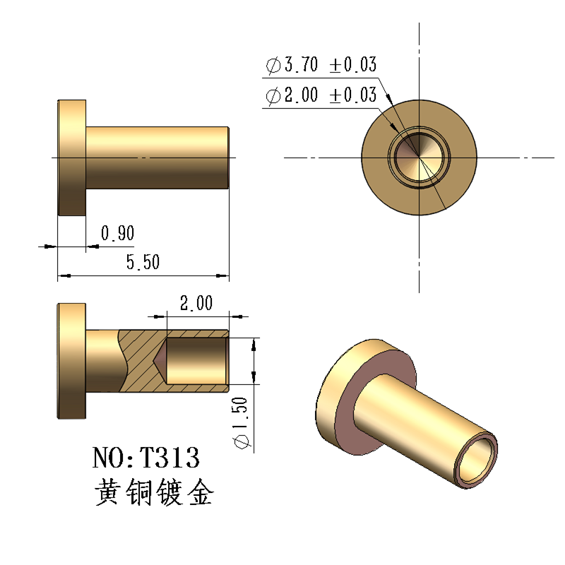 实心导电钉充电铜柱触点母针导电针圆形pin插针镀金焊线贴片铜粒 - 图2