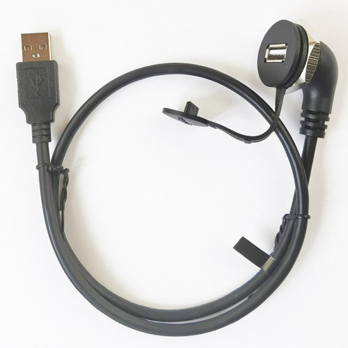 USB转接线面板安装型90弯头连接线母座转接头22mm孔穿板MSDD90350 - 图1