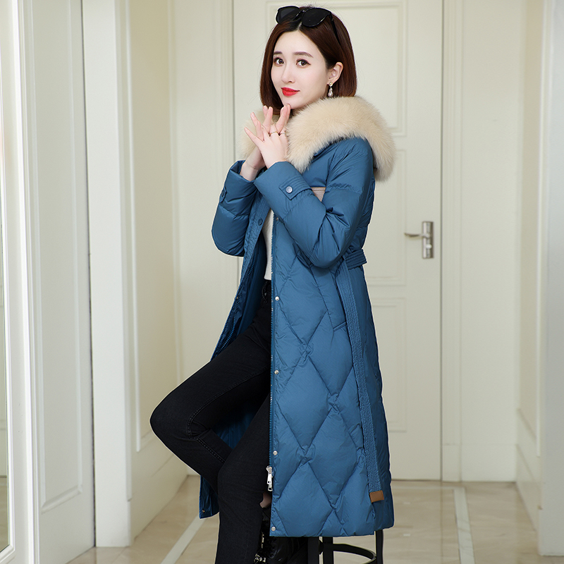 白鸭绒加厚高端羽绒服女2024冬季新款时尚洋气减龄显瘦过膝中长款 - 图1