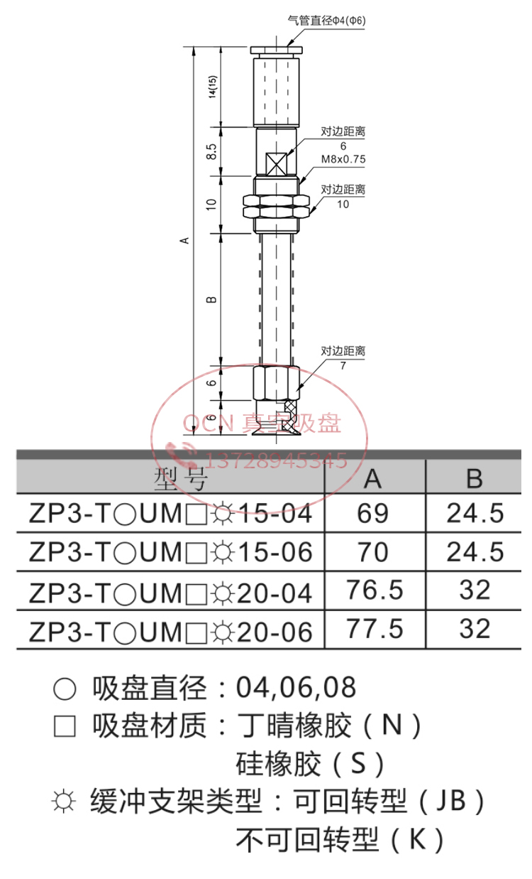 真空吸盘SP3C4CN-I15R-M8 SP3C6CN-I15R-M8 SP3C8CN-I15R-M8-图2