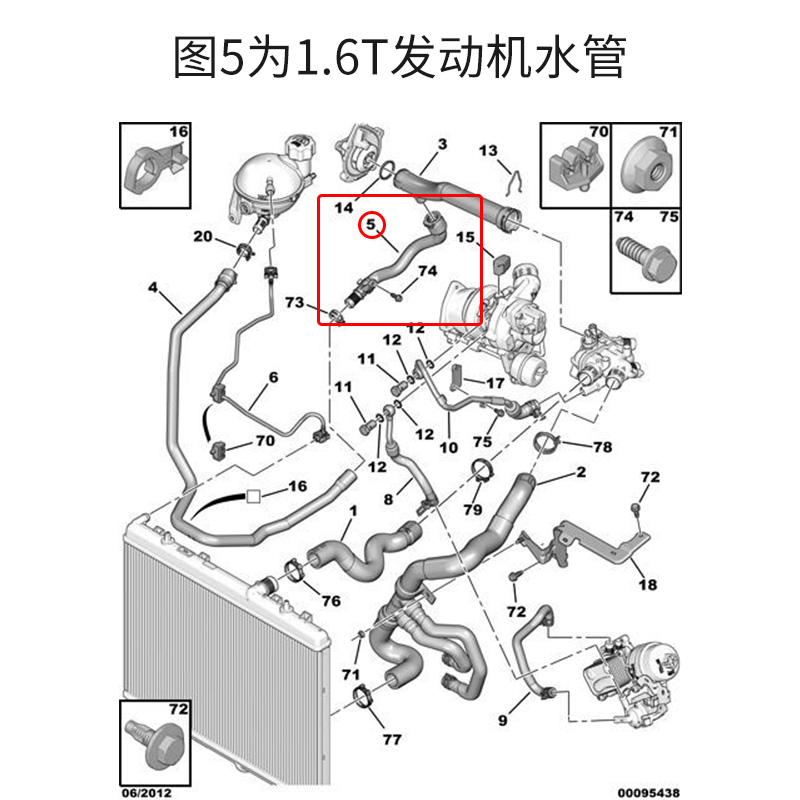 标致3008雪铁龙C4L C4世嘉发动机水管1.6T副水壶出水室水泵连接管 - 图0