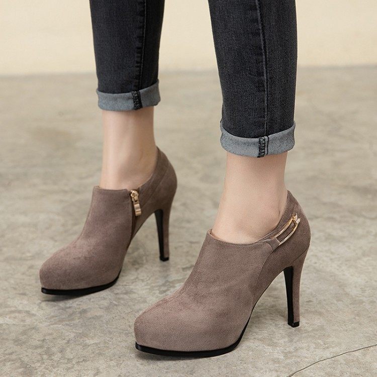 超高跟女鞋子大码2021年春秋季新款绒面防水台细跟侧拉链深口单鞋,淘宝优惠券,粉丝福利购,淘宝优惠卷