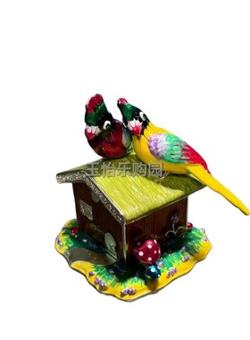 锡金属工艺品珐琅彩小鸟屋摆设品创意仿真宠物造景摆设桌上装饰品