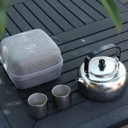 博友制钛纯钛烧水壶旅行版带收纳包露营烧水壶把手可放倒折叠茶壶 - 图0