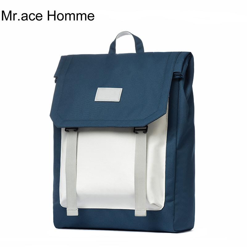 mrace撞色女大容量15寸时尚电脑包 mracehomme双肩背包