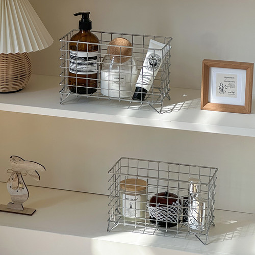 铁艺杂物化妆品收纳篮收纳筐盒厨房卫生间客厅桌面橱柜铁框储物 - 图3